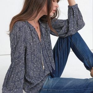Lucky Brand Jacquard Printed Peasant Blouse